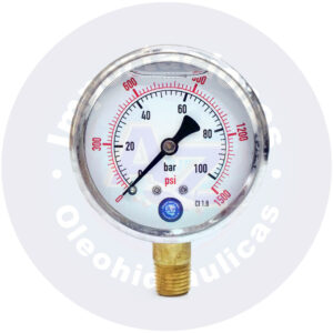 MANOMETRO CON GLICERINA CARATULA  2 1/2 " CONEXI?N LATERAL  1/4" NPT RANGO (0 A 1,500) PSI/BAR REF:  0-1,500 PSI - COD:009101