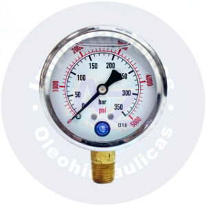MANOMETRO CON GLICERINA CARATULA  2 1/2 " CONEXI?N LATERAL  1/4" NPT RANGO (0 A 5,000) PSI/BAR REF:  0-5,000 PSI - COD:009103