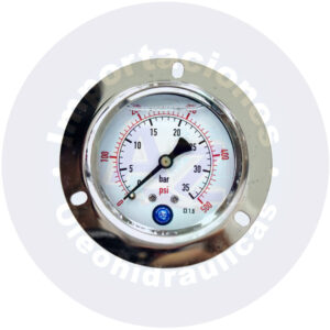MANOMETRO CON GLICERINA CARATULA  2 1/2 " CONEXI?N TRASERA 1/4" NPT RANGO (0 A 500) PSI/BAR REF:  0-500 PSI - COD:009105