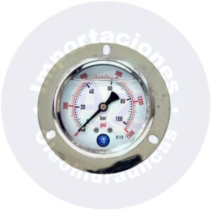 MANOMETRO CON GLICERINA CARATULA  2 1/2 " CONEXI?N TRASERA 1/4" NPT RANGO (0 A 1,500) PSI/BAR REF:  0-1,500 PSI - COD:009106