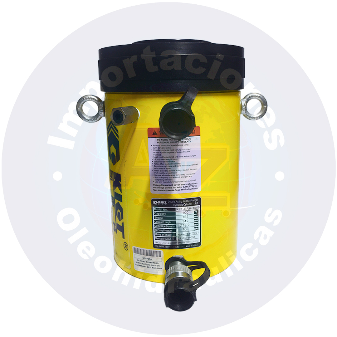CILINDRO PERFORADO DOBLE ACCION, 100 TON, CARRERA 6" REF: RCH-1006 - COD: 0007030